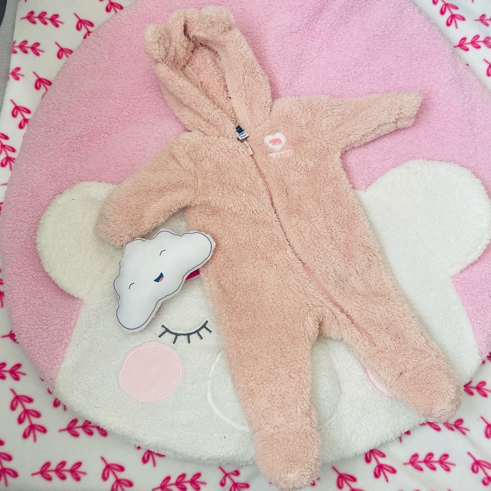 Old Navy Pink Fleece Footed Jumpsuit Pram for Baby Girl